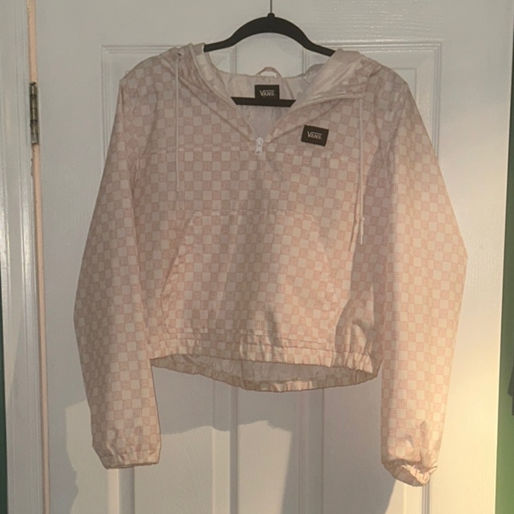 Vans Pink and White Checkered Quarterzip Rain Jacket